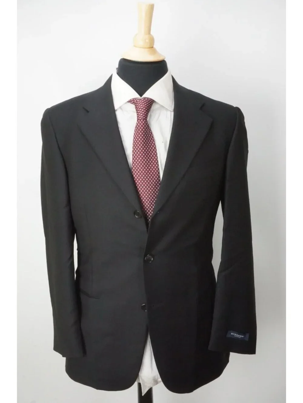 Burberry London Solid Black Wool 2 Pc Suit Jacket Pants Sz 36R BRAND NEW